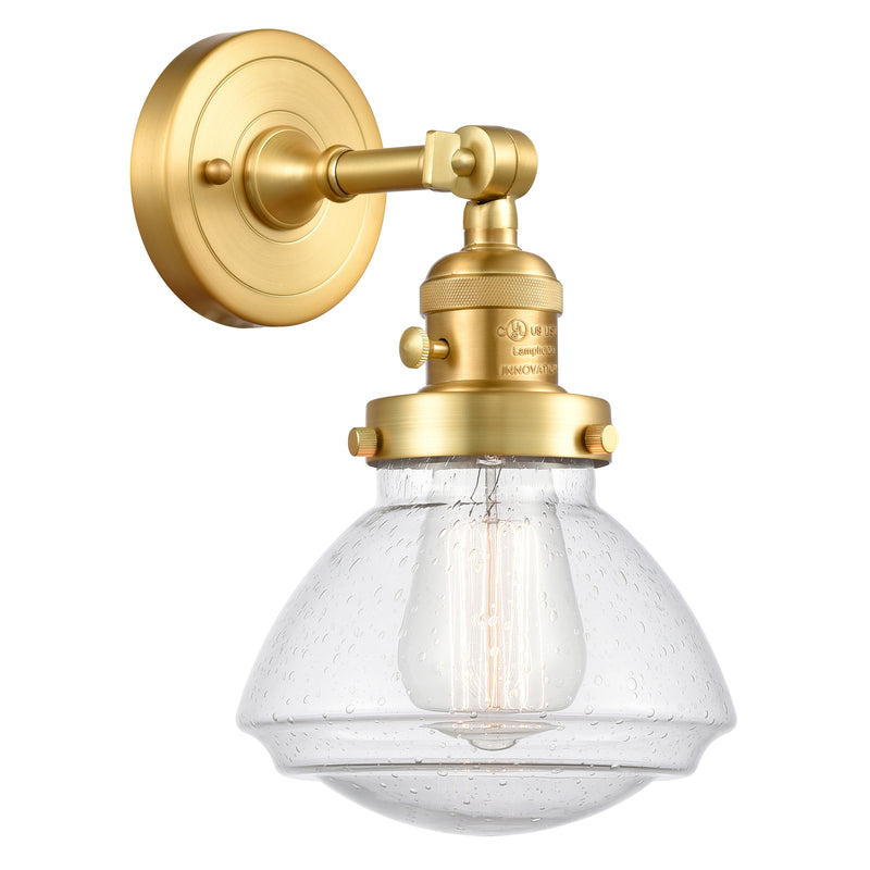 Olean Sconce shown in the Satin Gold finish with a Seedy shade