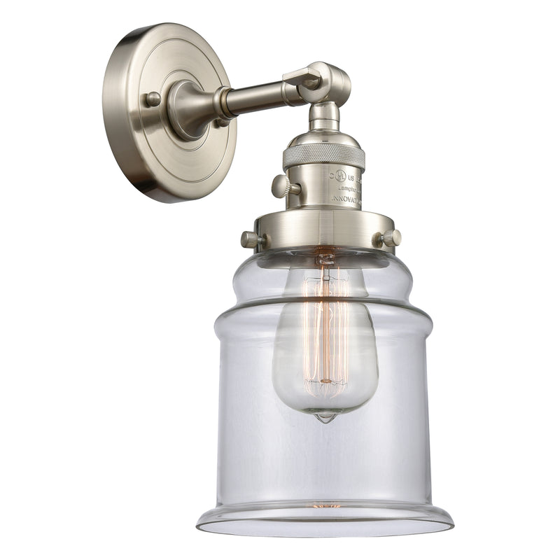 Canton Sconce shown in the Brushed Satin Nickel finish with a Clear shade