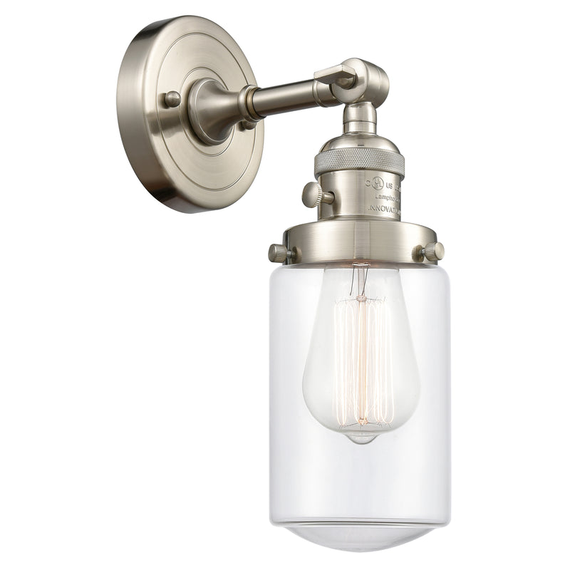 Dover Sconce shown in the Brushed Satin Nickel finish with a Clear shade