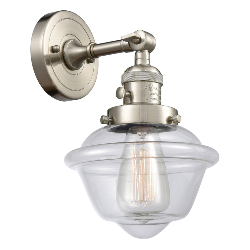 Oxford Sconce shown in the Brushed Satin Nickel finish with a Clear shade