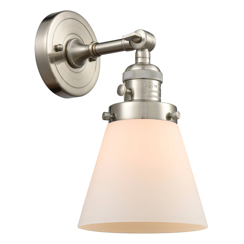 Cone Sconce shown in the Brushed Satin Nickel finish with a Matte White shade