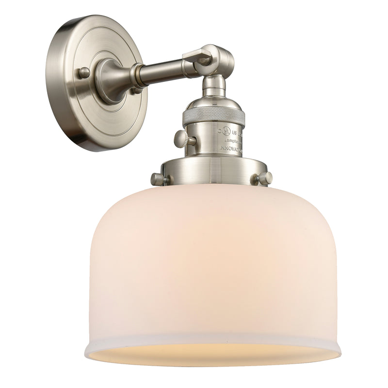 Bell Sconce shown in the Brushed Satin Nickel finish with a Matte White shade