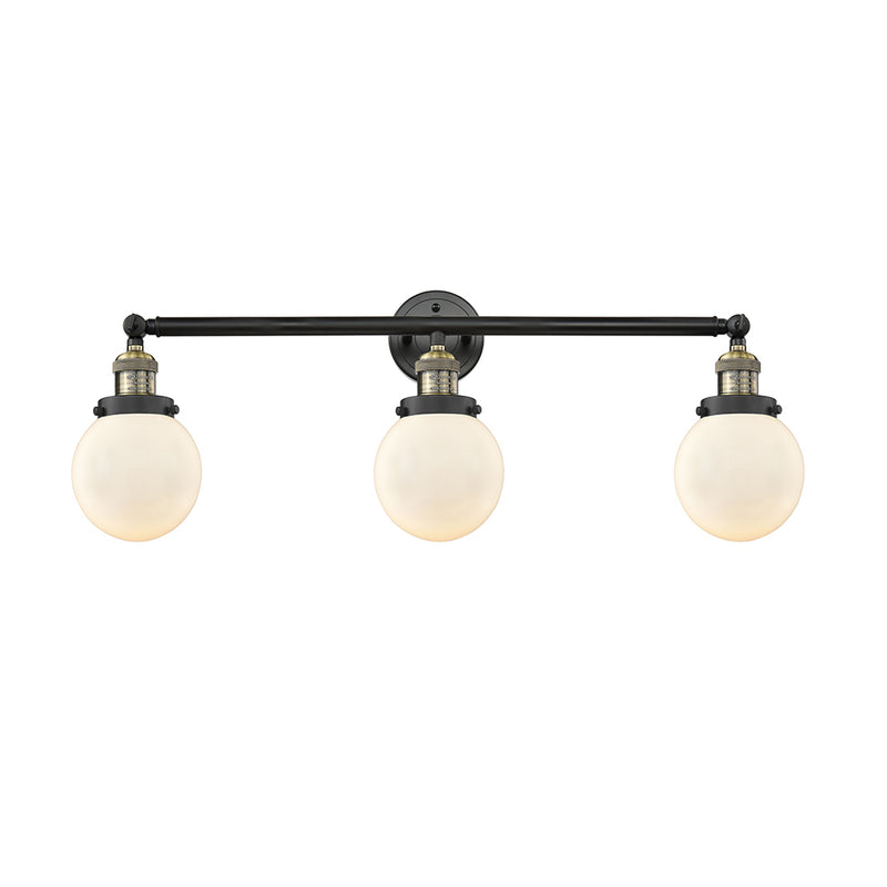 Beacon Bath Vanity Light shown in the Black Antique Brass finish with a Matte White shade