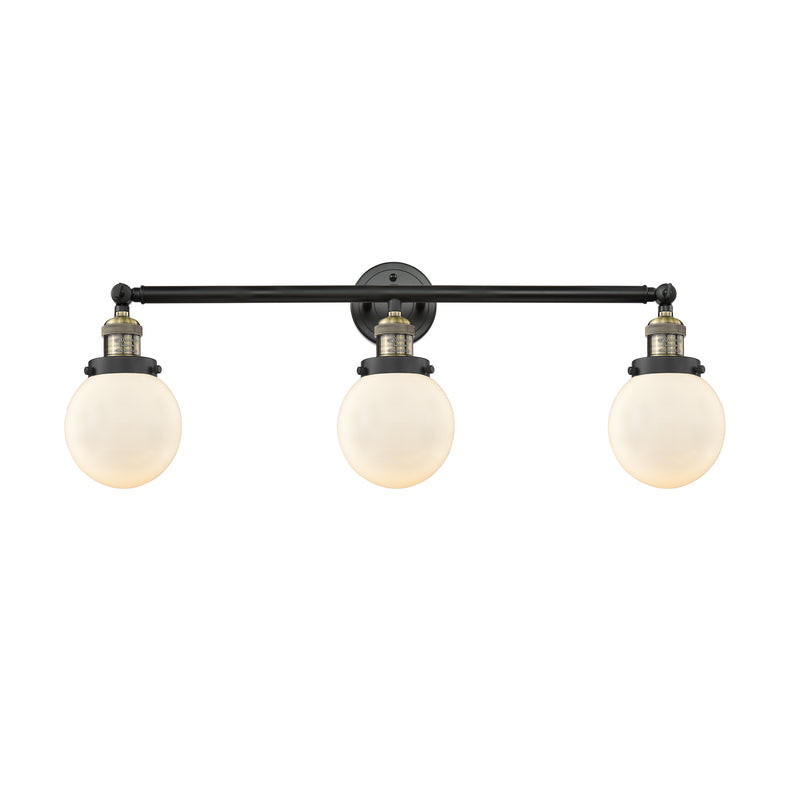 Beacon Bath Vanity Light shown in the Black Antique Brass finish with a Matte White shade