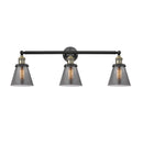 Cone Bath Vanity Light shown in the Black Antique Brass finish with a Plated Smoke shade