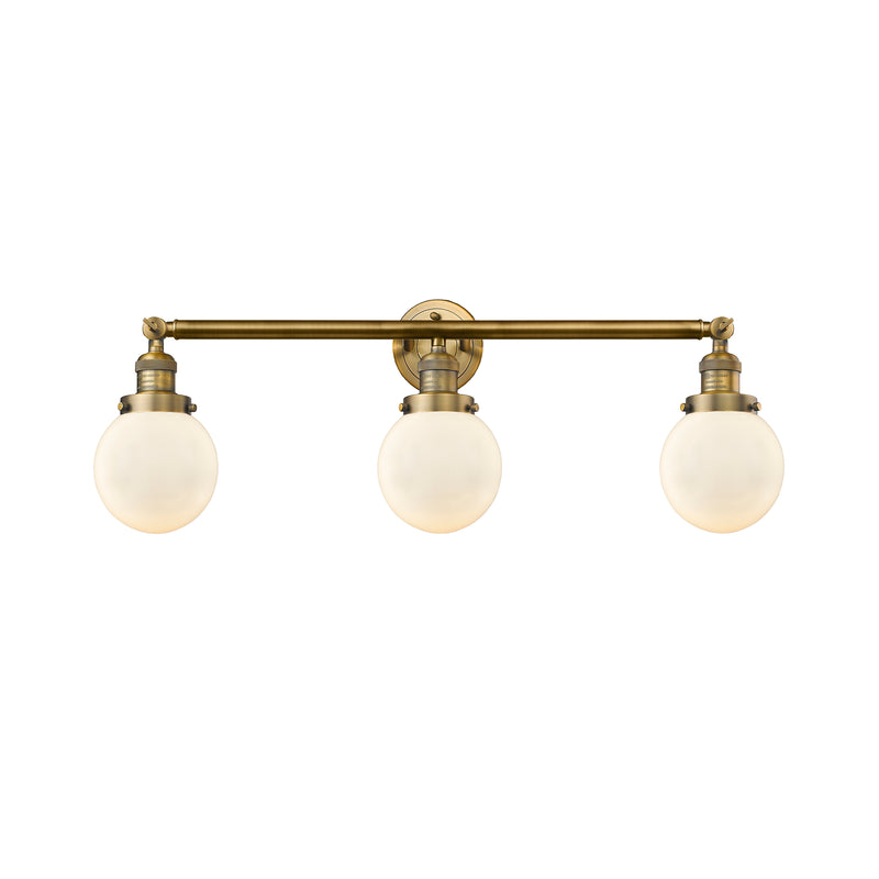 Beacon Bath Vanity Light shown in the Brushed Brass finish with a Matte White shade