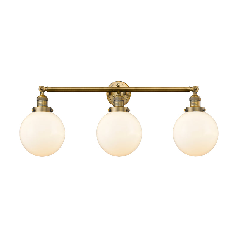 Beacon Bath Vanity Light shown in the Brushed Brass finish with a Matte White shade