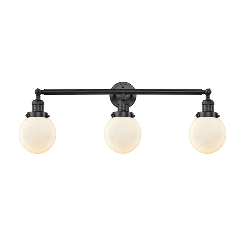 Beacon Bath Vanity Light shown in the Matte Black finish with a Matte White shade