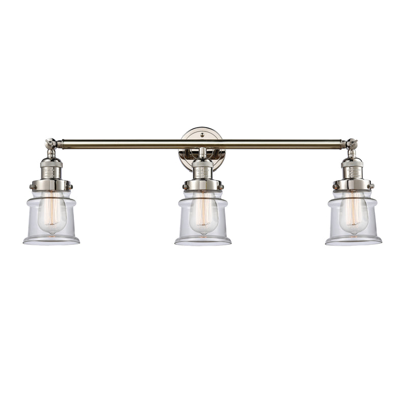 Canton Bath Vanity Light shown in the Polished Nickel finish with a Clear shade