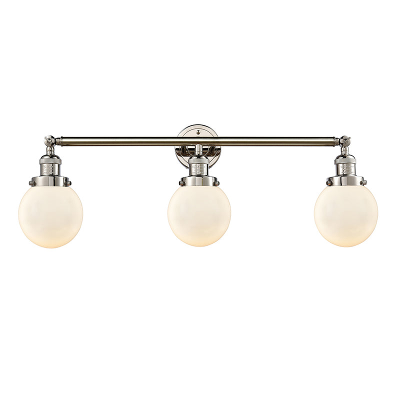 Beacon Bath Vanity Light shown in the Polished Nickel finish with a Matte White shade