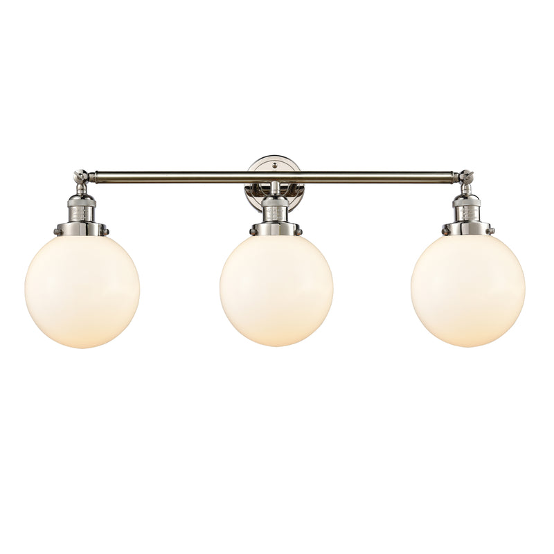 Beacon Bath Vanity Light shown in the Polished Nickel finish with a Matte White shade