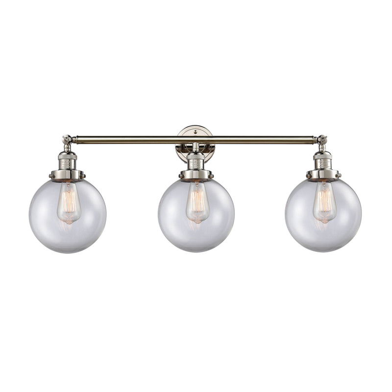 Beacon Bath Vanity Light shown in the Polished Nickel finish with a Clear shade