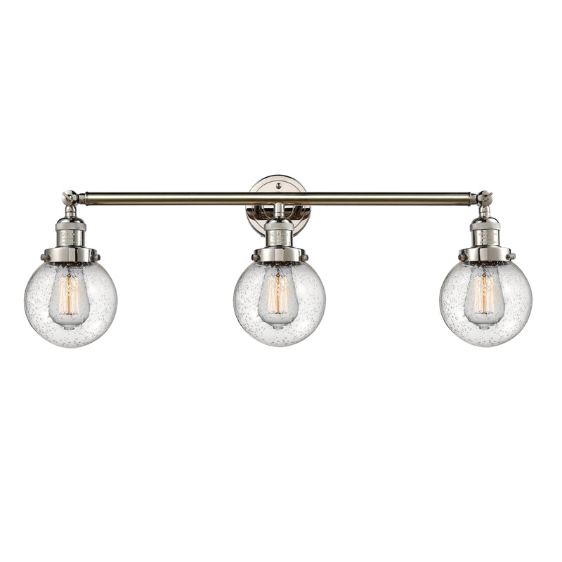 Beacon Bath Vanity Light shown in the Polished Nickel finish with a Seedy shade