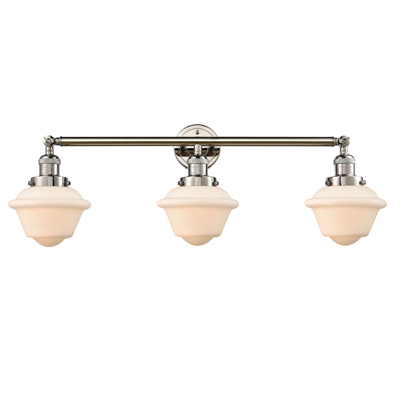 Oxford Bath Vanity Light shown in the Polished Nickel finish with a Matte White shade