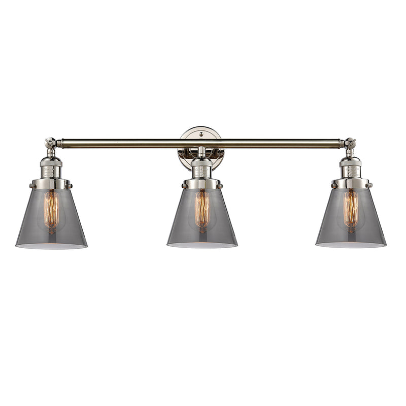 Cone Bath Vanity Light shown in the Polished Nickel finish with a Plated Smoke shade