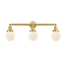 Beacon Bath Vanity Light shown in the Satin Gold finish with a Matte White shade