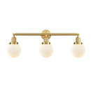 Beacon Bath Vanity Light shown in the Satin Gold finish with a Matte White shade