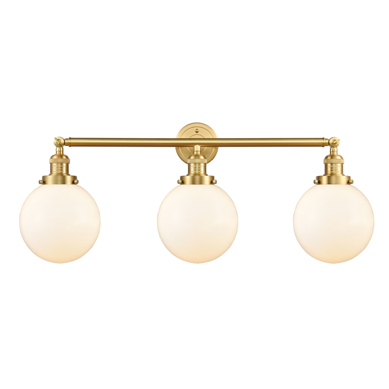 Beacon Bath Vanity Light shown in the Satin Gold finish with a Matte White shade