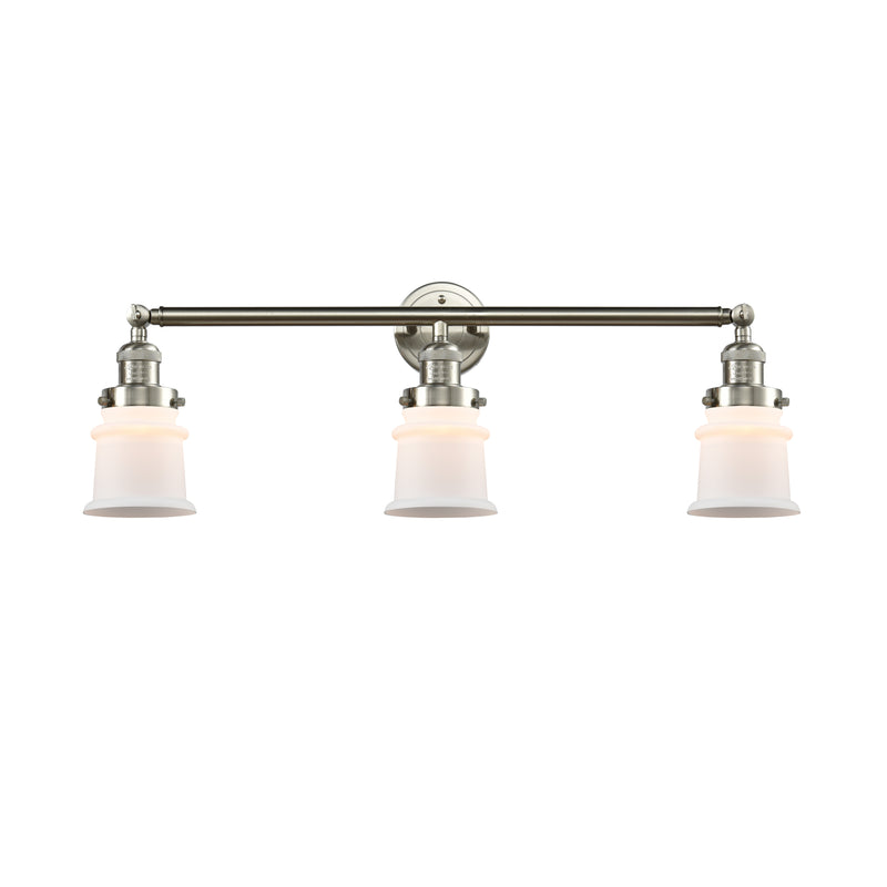 Canton Bath Vanity Light shown in the Brushed Satin Nickel finish with a Matte White shade