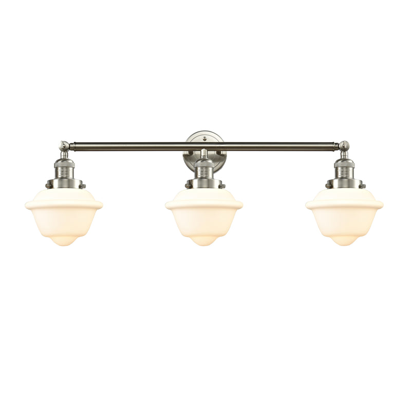 Oxford Bath Vanity Light shown in the Brushed Satin Nickel finish with a Matte White shade