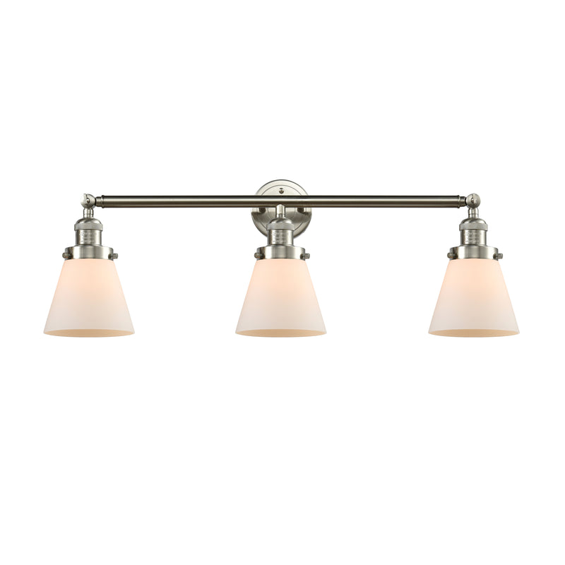 Cone Bath Vanity Light shown in the Brushed Satin Nickel finish with a Matte White shade