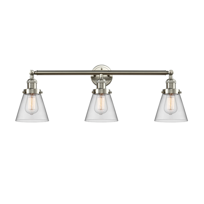 Cone Bath Vanity Light shown in the Brushed Satin Nickel finish with a Clear shade