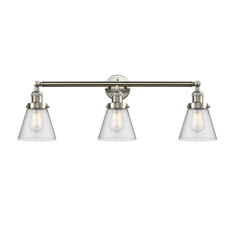 Cone Bath Vanity Light shown in the Brushed Satin Nickel finish with a Seedy shade