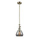 Fulton Mini Pendant shown in the Antique Brass finish with a Plated Smoke shade