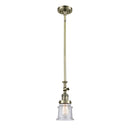 Canton Mini Pendant shown in the Antique Brass finish with a Seedy shade