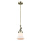 Bellmont Mini Pendant shown in the Antique Brass finish with a Matte White shade