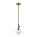 Halophane Mini Pendant shown in the Antique Brass finish with a Matte White Halophane shade