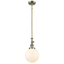 Beacon Mini Pendant shown in the Antique Brass finish with a Matte White shade