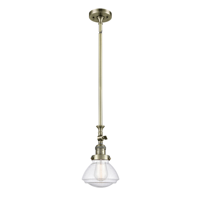 Olean Mini Pendant shown in the Antique Brass finish with a Seedy shade