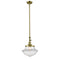 Oxford Mini Pendant shown in the Antique Brass finish with a Clear shade