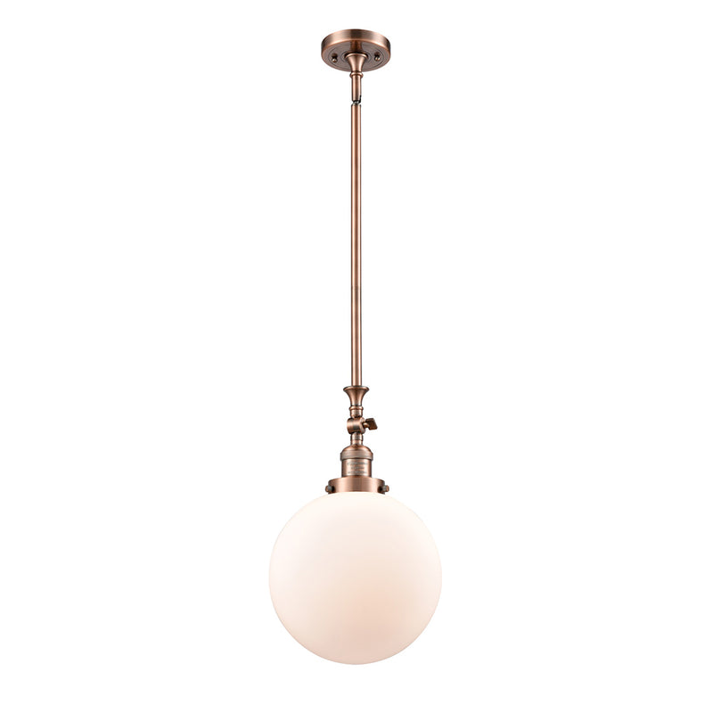 Beacon Mini Pendant shown in the Antique Copper finish with a Matte White shade