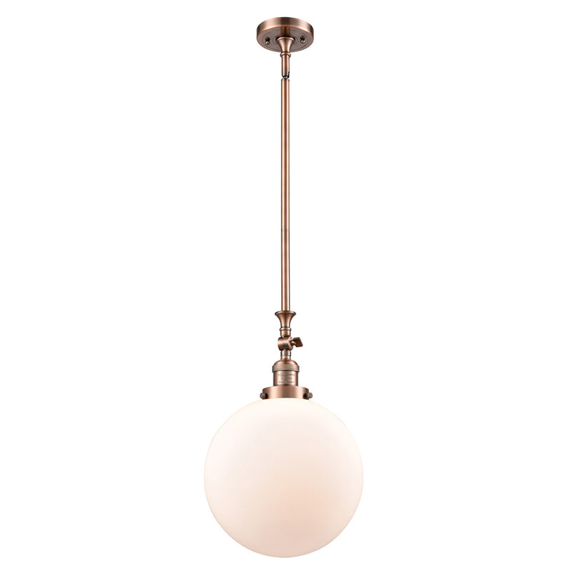 Beacon Mini Pendant shown in the Antique Copper finish with a Matte White shade