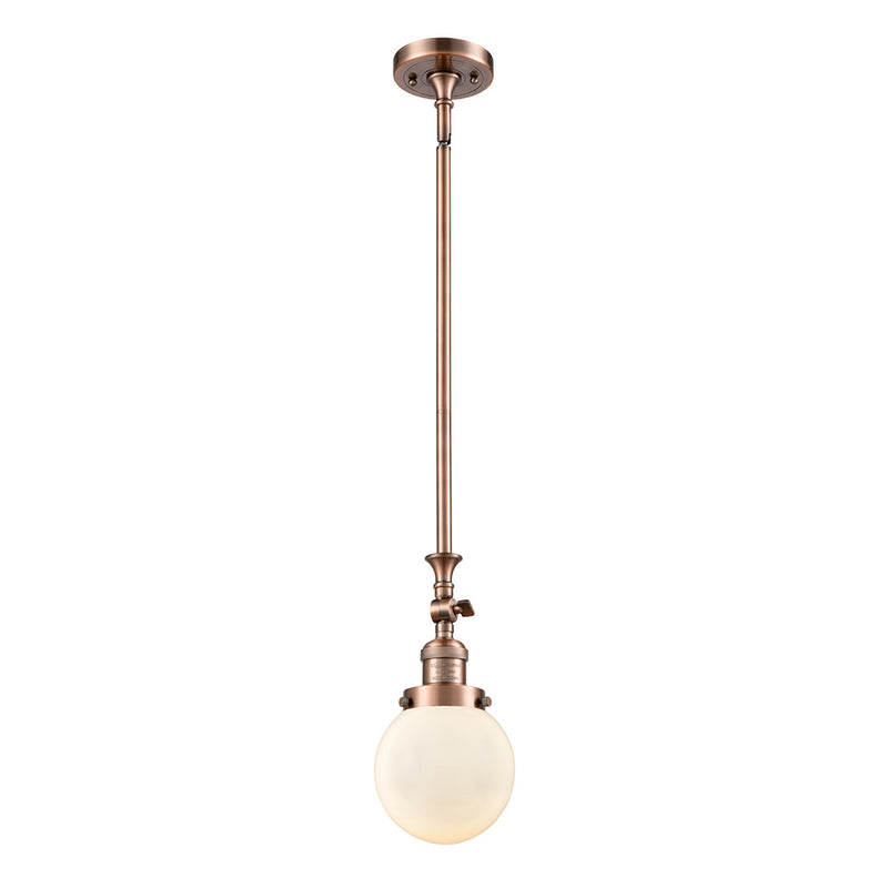 Beacon Mini Pendant shown in the Antique Copper finish with a Matte White shade