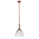 Seneca Falls Mini Pendant shown in the Antique Copper finish with a Clear Halophane shade