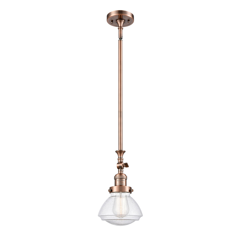 Olean Mini Pendant shown in the Antique Copper finish with a Seedy shade