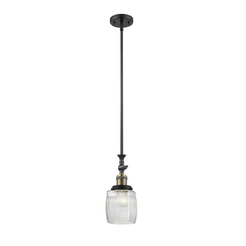 Colton Mini Pendant shown in the Black Antique Brass finish with a Clear Halophane shade