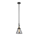 Cone Mini Pendant shown in the Black Antique Brass finish with a Plated Smoke shade