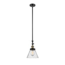 Cone Mini Pendant shown in the Black Antique Brass finish with a Seedy shade