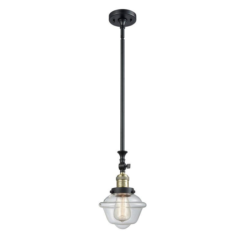 Oxford Mini Pendant shown in the Black Antique Brass finish with a Clear shade