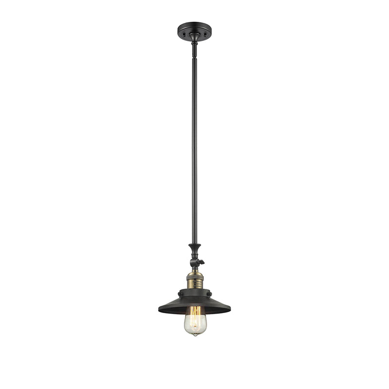 Railroad Mini Pendant shown in the Black Antique Brass finish with a Matte Black shade