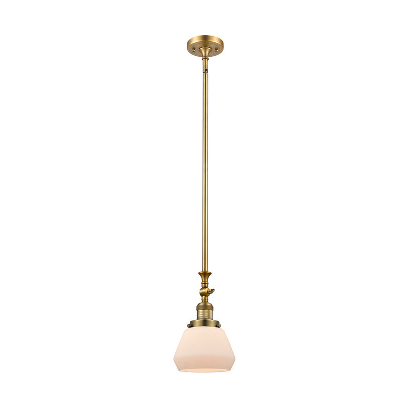 Fulton Mini Pendant shown in the Brushed Brass finish with a Matte White shade