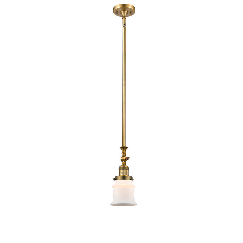 Canton Mini Pendant shown in the Brushed Brass finish with a Matte White shade