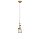 Canton Mini Pendant shown in the Brushed Brass finish with a Clear shade