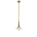 Halophane Mini Pendant shown in the Brushed Brass finish with a Matte White Halophane shade