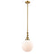 Beacon Mini Pendant shown in the Brushed Brass finish with a Matte White shade