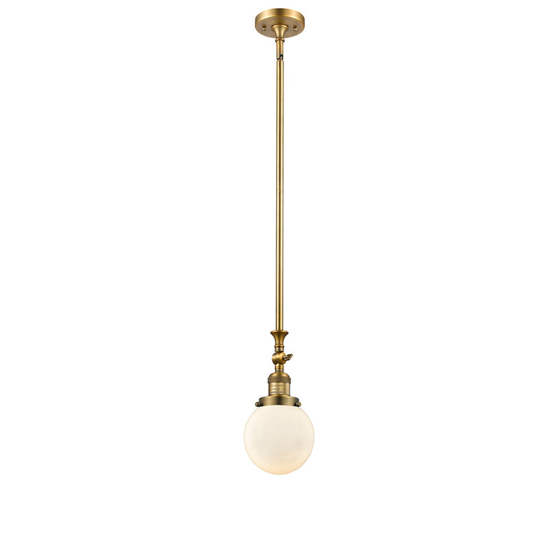 Beacon Mini Pendant shown in the Brushed Brass finish with a Matte White shade